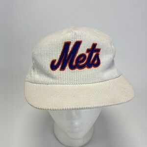MLB New York Mets Snapback Hat Mens OSFM White Corduroy Vintage 90s Script Cap